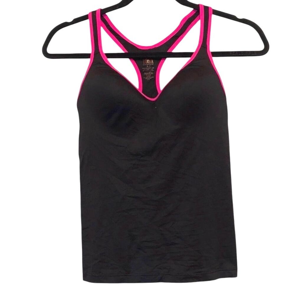 Victoria’s Secret PINK Black Racerback Tank Top with Pink Trim Push Up Cami